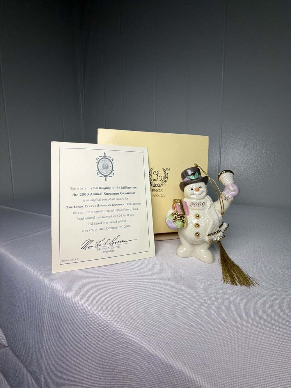 Lenox Ringing in the Millennium 2000 Annual Snowman Ornament Box COA